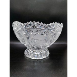 Imperlux Germany Lead Crystal Hand Cut Footed Bowl Frosted Roses Sawtooth
